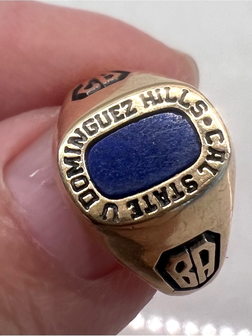 Vintage 14k Yellow Gold Lapis Lazuli Class Signet Ring CSUDH size 3 Jostens 1987